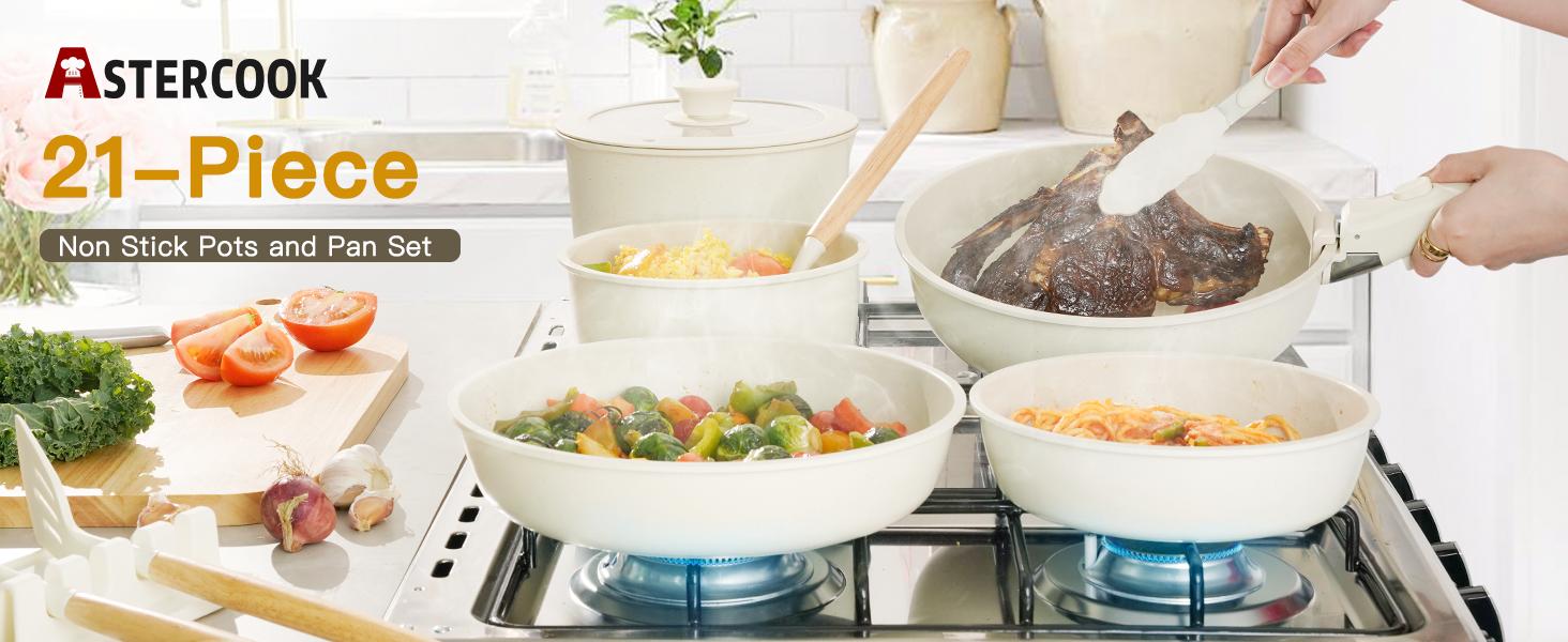 【Astercook 20-Pcs】Cookware Set, Non-Stick Coating, Durable & Easy to Clean, Perfect for Home, Gatherings, and Professional Kitchens hexclad cookware. White 【Astercook 20-Pcs】Cookware Set, Non-Stick Coating, Durable & Easy to Clean, Perfect for Home, Gatherings, and Professional Kitchens hexclad cookware. White