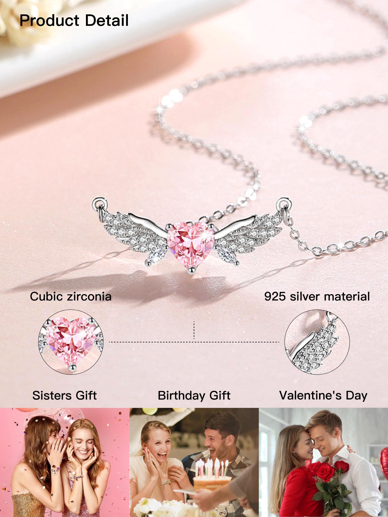 925 Sterling Silver Cute Heart & Wing Rhinestone Pendant Necklace, Adjustable Necklace for Women, Fashion Jewelry for Party, Daily Decor, Exquisite Jewelry for Gift