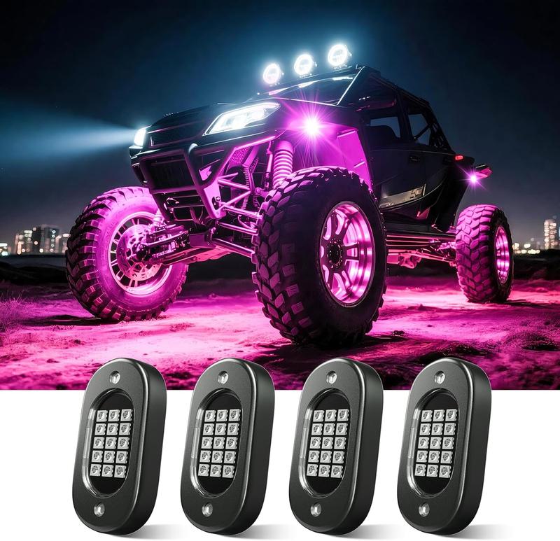 High-Quality RGB Car Rock Lights Underglow Pods (4/6/8/10/12/14) with Bluetooth-Compatible App Control, Multi-Color Neon Music Mode, IP68 Waterproof, Fit for Truck, ATV, UTV, RZR and SUV, Men's Car Lighting Gift