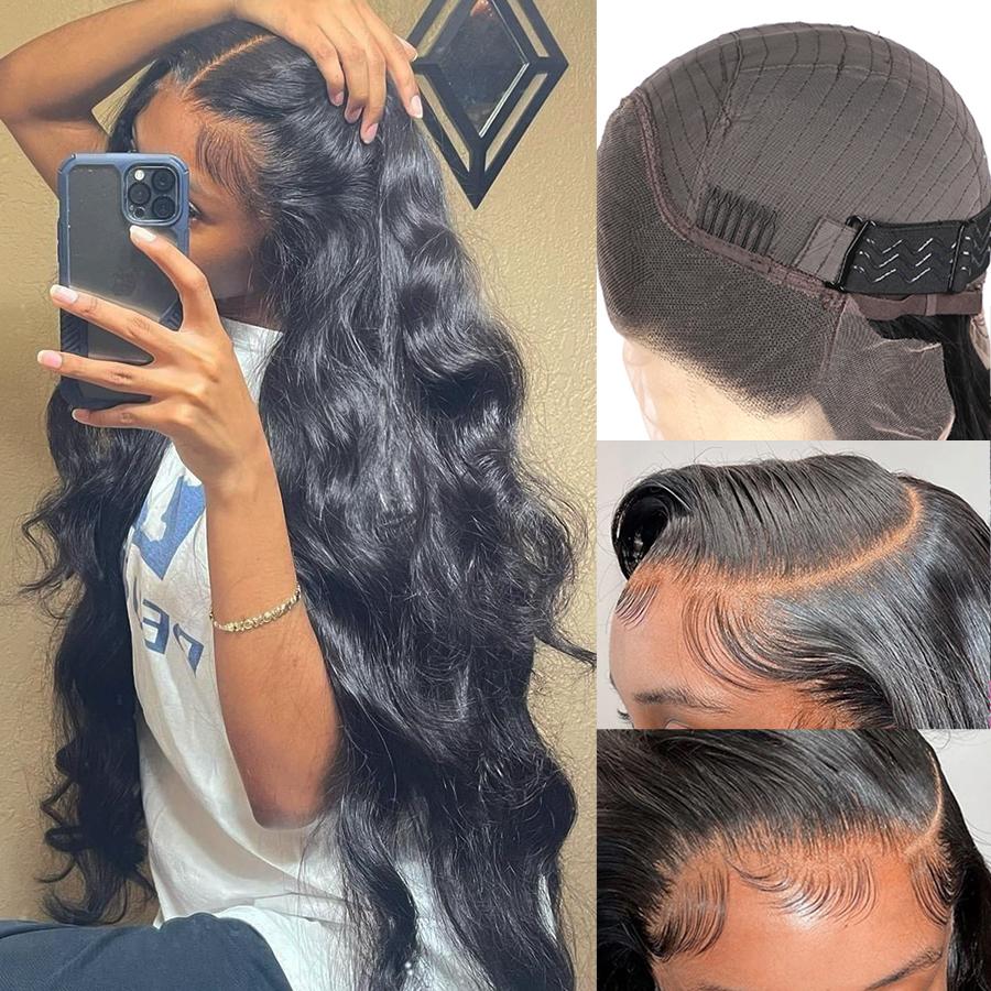 Bling Hair 13x4 13x6 HD Transparent Lace Frontal Wigs Human hair Pre Plucked Brazilian Body Wave Frontal Wigs Human Hair with Baby Hair 10A Grade 180 Density Natural Hairline Natural Black Color