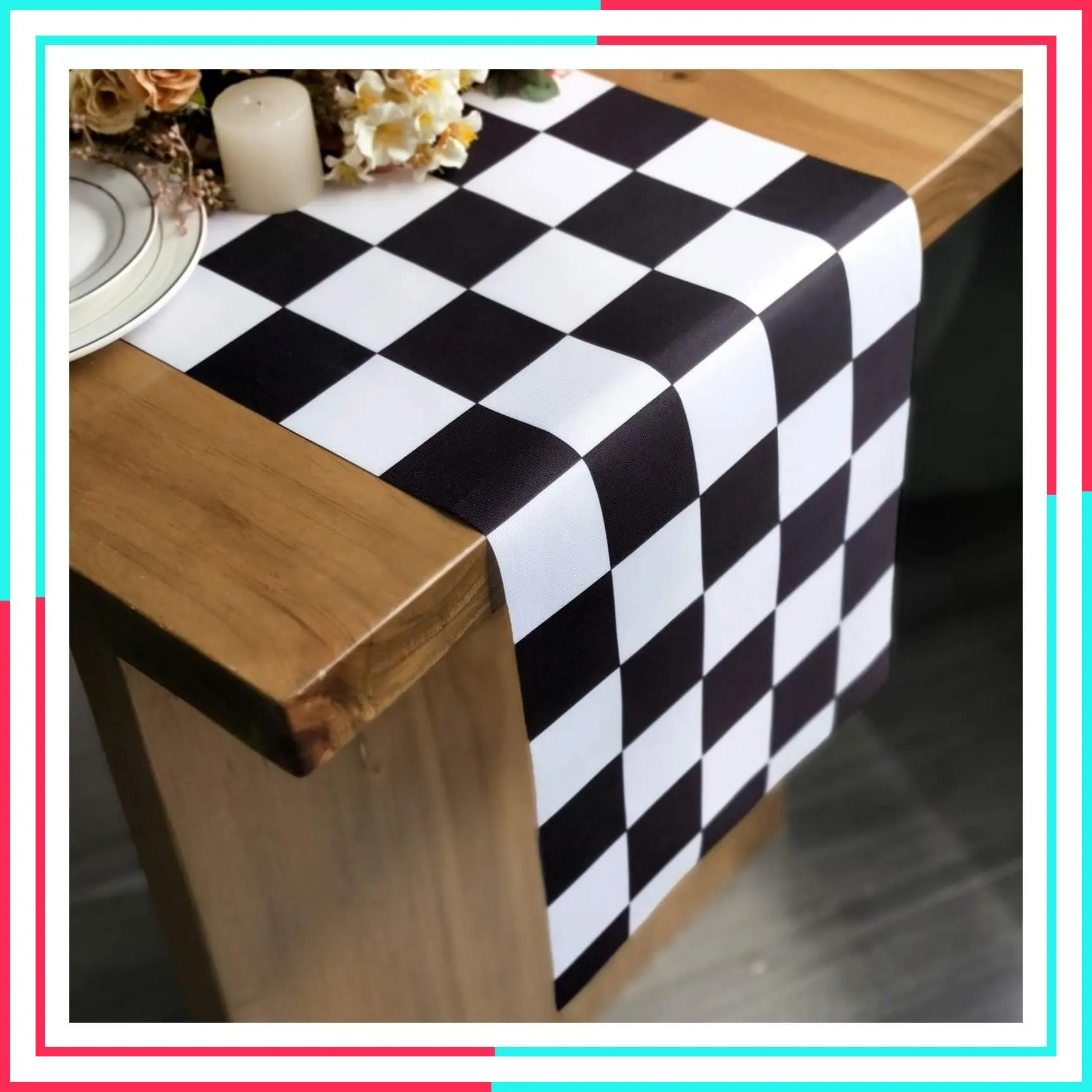 Black White Checkered Table Runner 12 x 72 Inches Racing Party