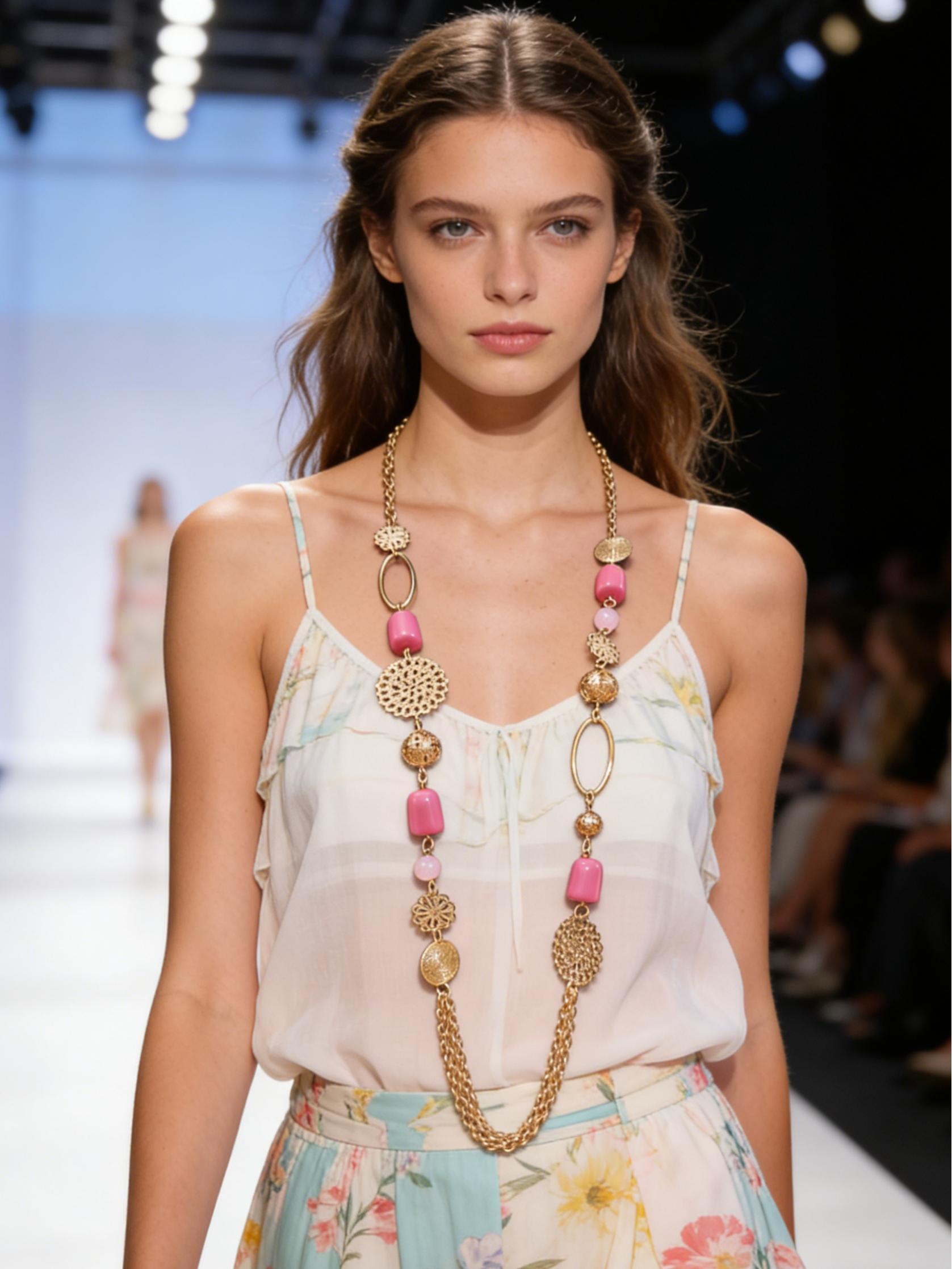 Vintage Style Bohemian Sweater Chain Necklace, Creative Floral Metal Link, Multicolor Resin Beads, Long Durable Design