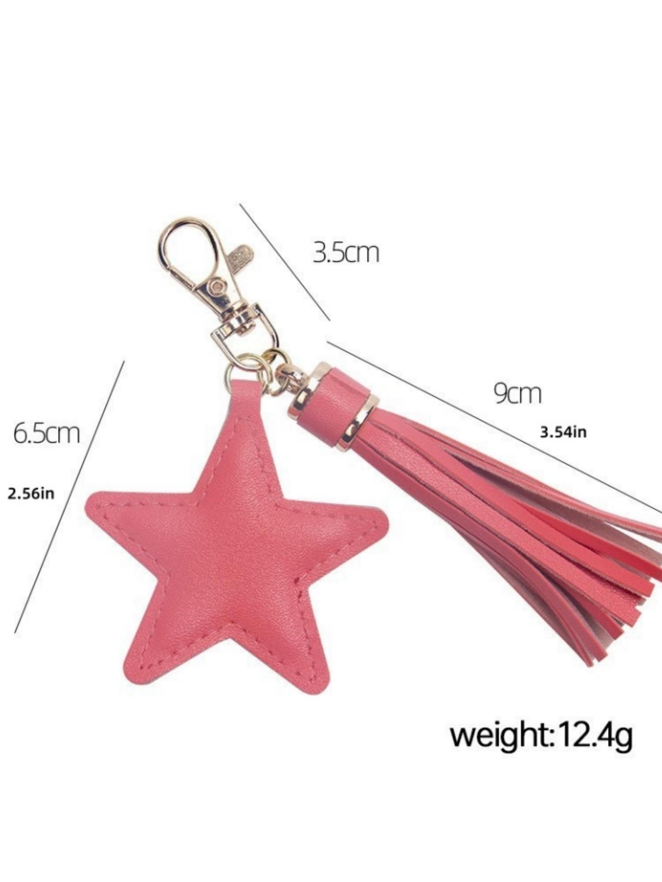 Creative Star Fringe Keychain, PU Leather Leopard Print Car Key Ring, Novelty Bag Accessory, Unique Key Holder for Cars and Bags
