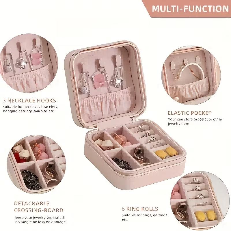 Luxury portable jewelry storage box, compact and delicate, easy to carry around. It is waterproof and dustproof to effectively protect your jewelry, very practical for travel, business trips and daily outings. It can store earrings, necklaces