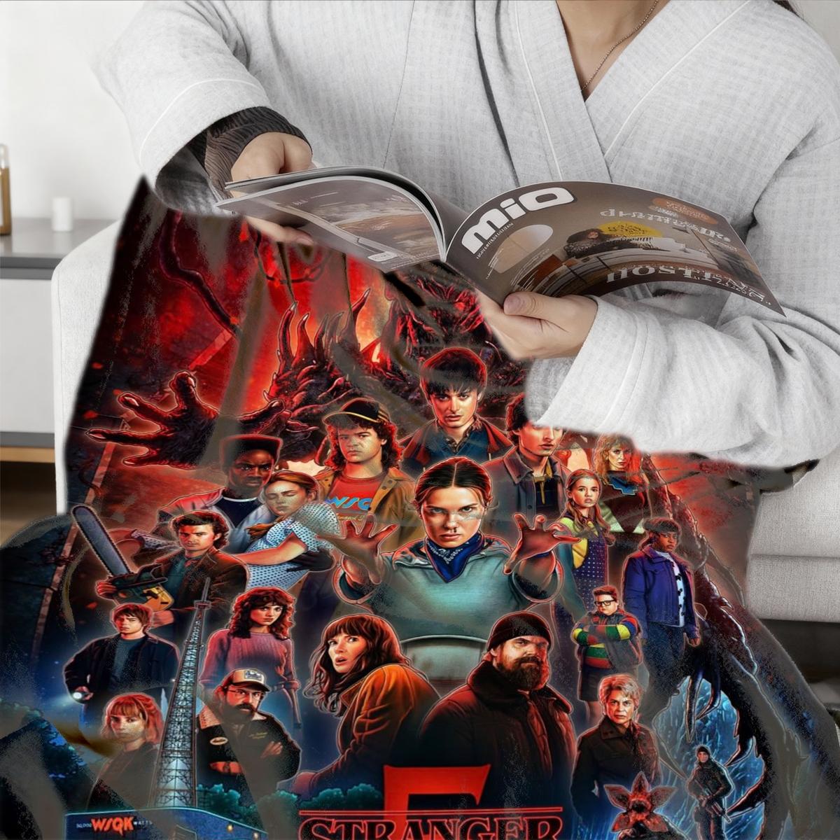 Stranger Things Season 5 Flannel Throw Blanket - Large, Soft, Lightweight & Warm - Perfect for Bed, Sofa, Office, Camping & Travel - Christmas & Winter Gift