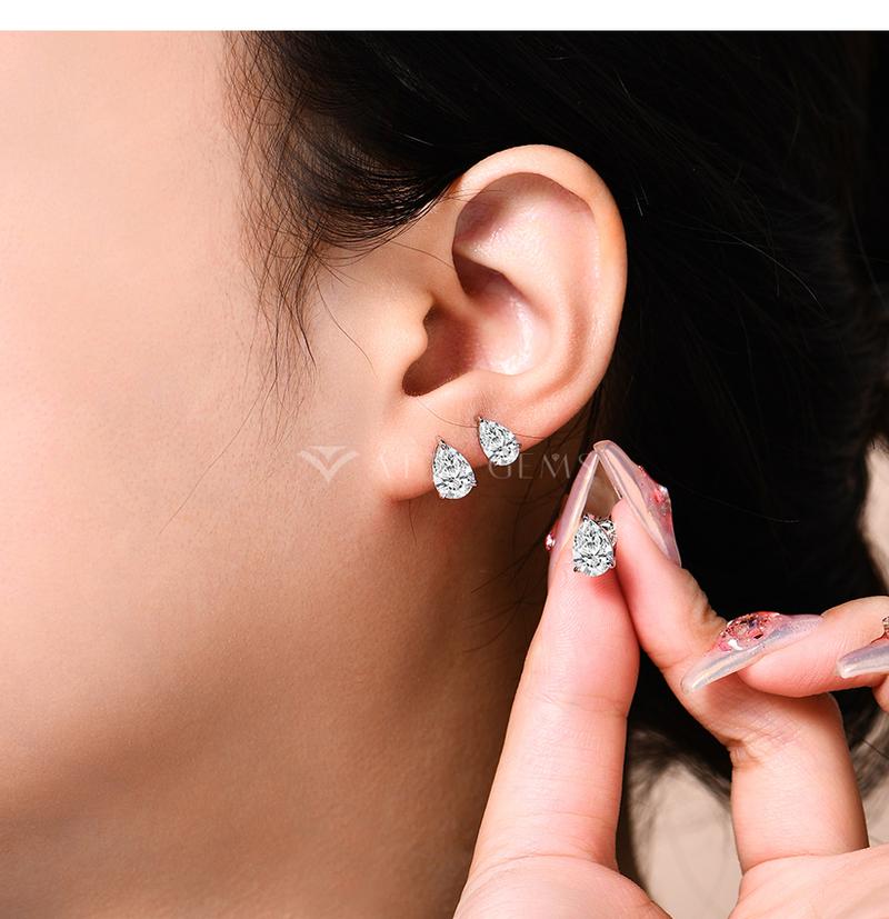 1CT Pear Shape Synthetic Moissanite Ear stud For women Daily Wear Birthday Present Jewelry E031