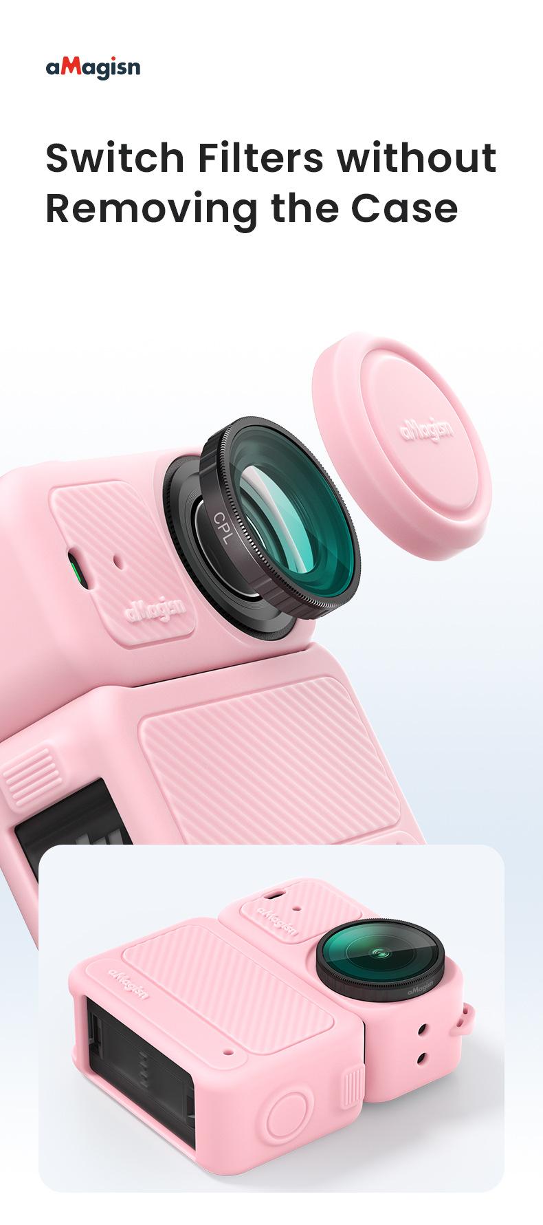 for Osmo Nano Silicone Protective Case, Black/Pink/Grey, Perfect Camera Accessories for Holiday Travel and Outdoor Sport, Camera Screen and Lens Protector | Convenient Installation | Full Protection | Free Lens Cap Anti-Lost Lanyard & Wrist Strap