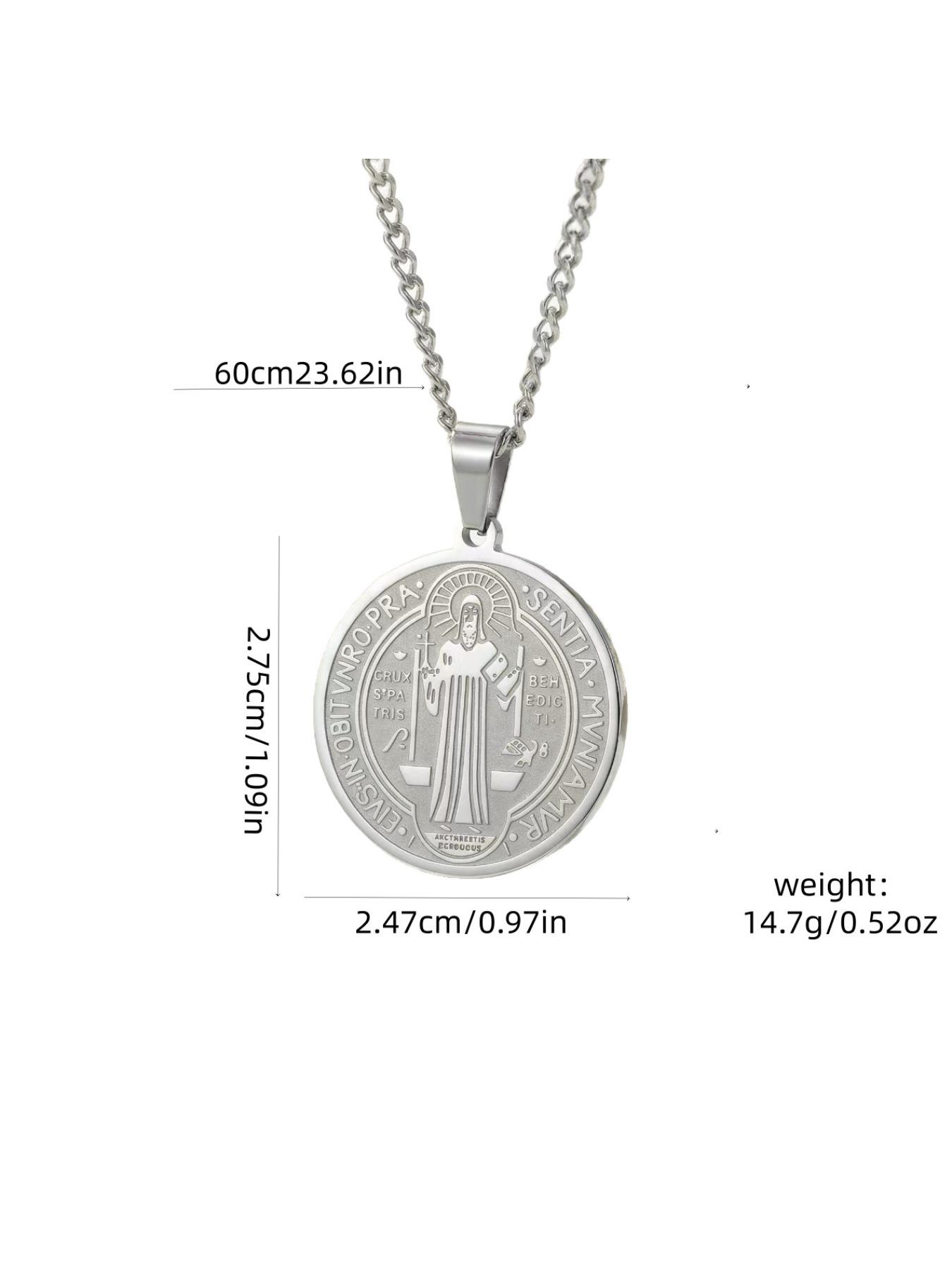 Vintage Engraved Coin Pendant Necklace, Titanium Steel Non-Tarnish Chain, Hip Hop Streetwear Jewelry