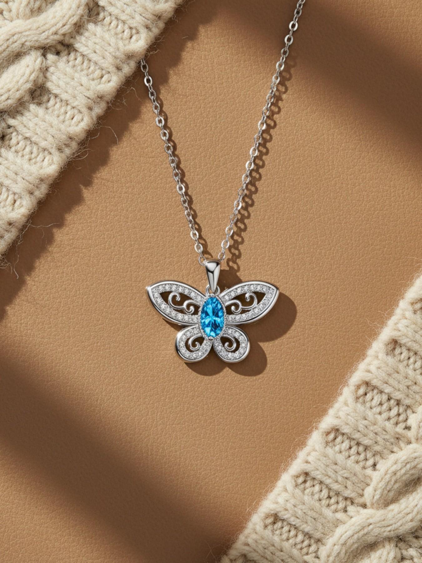 Star Blue Butterfly Rhyme · Tender Wish Original light luxury & premium sapphire butterfly necklace.Paired with a surprise double-door preserved rose jewelry gift box.Ideal gift for birthdays, Mother’s Day and Valentine’s Day.