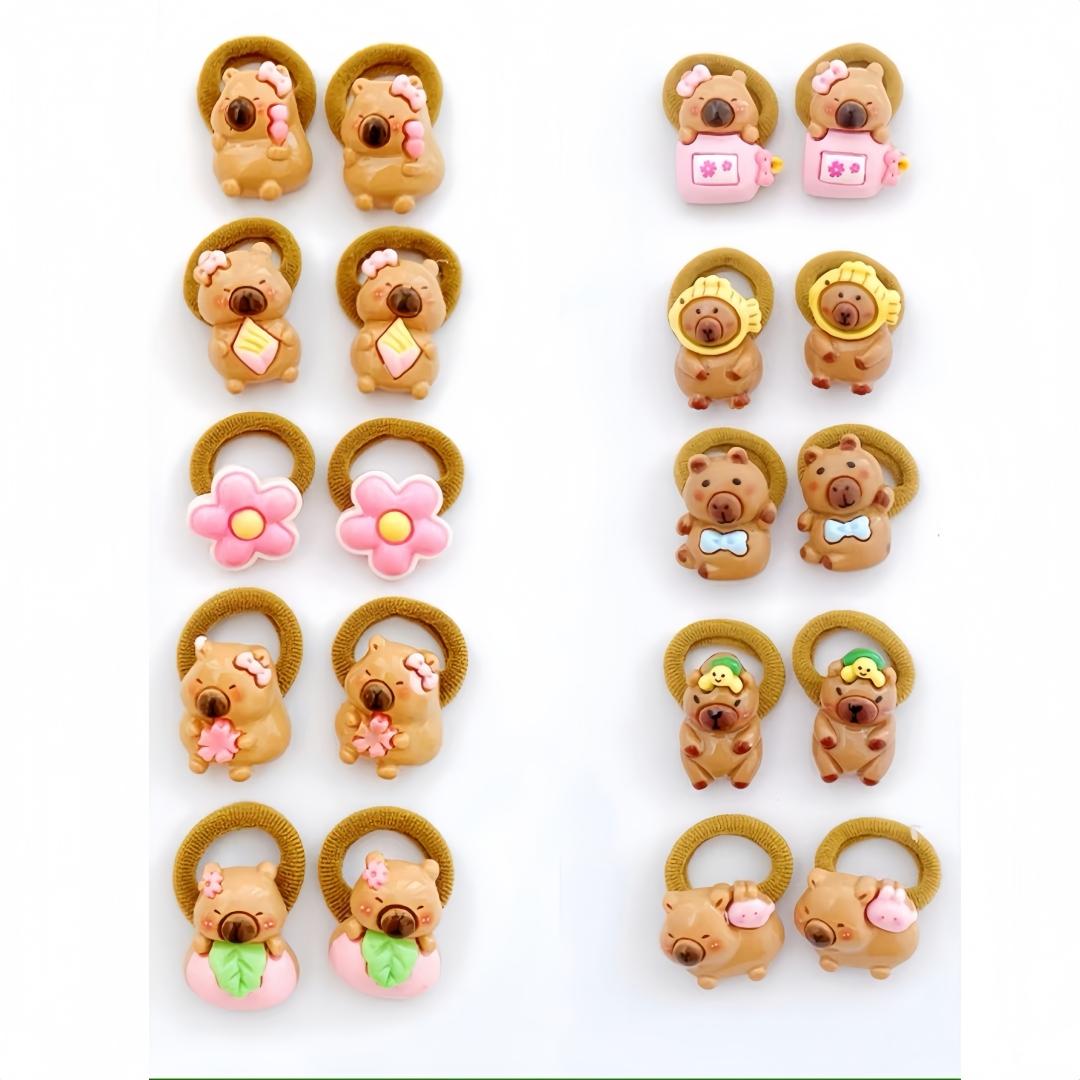Cute Capybara Hair Ties Set, 20/10 Pieces Colorful Cartoon Resin Towel Rings, Non-Slip Kids Daily Casual Hairstyles Accessories, Hair Styling Accessories, Hair Accessories Sets, Hair Decor