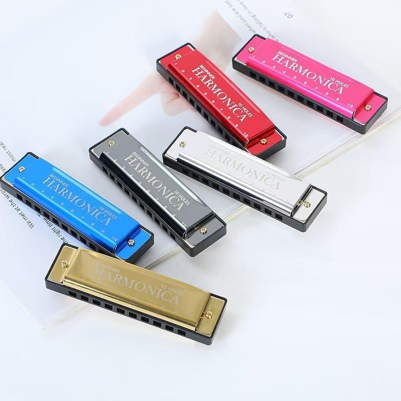 Portable Durable 10-Hole Colorful Diatonic Harmonica, C Tuned Harmonica with Case, Beginner Instrument, Perfect Gift for Friends