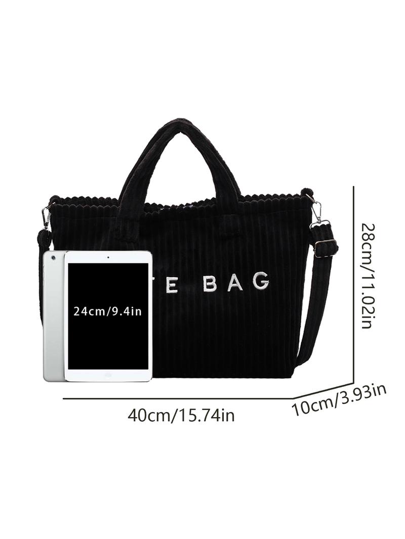 Leisure daily commuting shoulder bag, three-dimensional stripe letter embellishment design, retro simple versatile single shoulder bag, suitable for students to attend classes commuting, shopping and travel, Crossbody Tote Bag