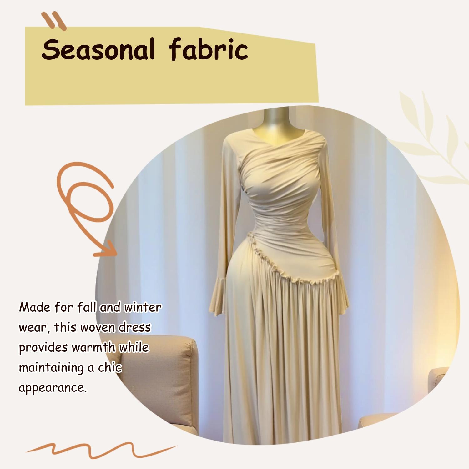 PULKRITU Elegant Chic Feminine Women's Long Sleeve O-Neck Big Swing Maxi Dress Woven, Dress Up Gown, Fall & Winter Wear, Sweet Holiday Birthday Party Evening Formal Sexy Dress, Casual Style, Elegance