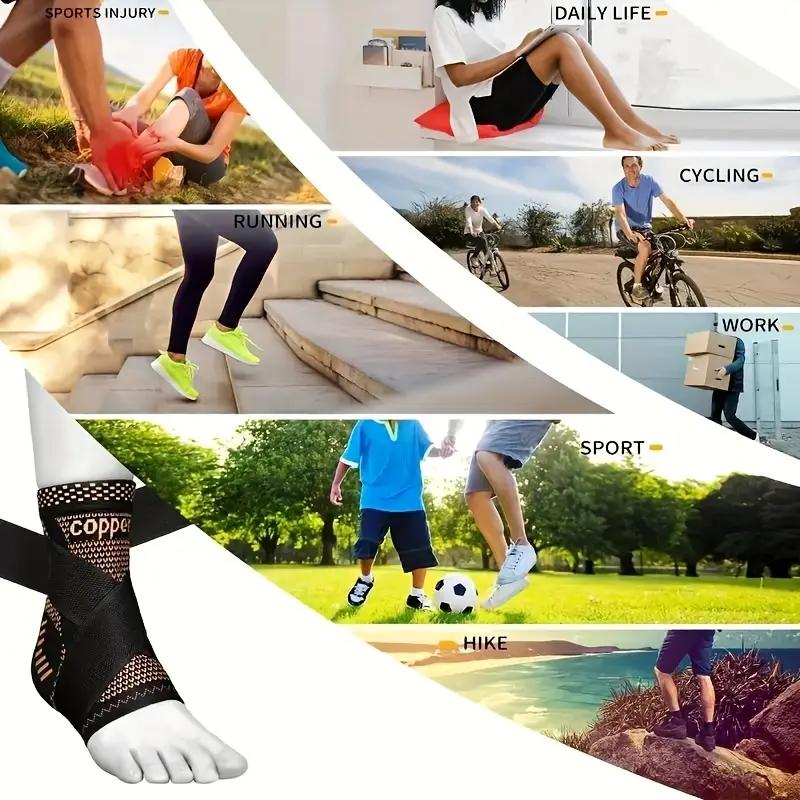 Copper Ankle Brace Adjustable Compression Sleeve (Pair)-Ankle Support Heel Brace for Achilles Tendonitis, Plantar Fasciitis-Eases Swelling and Sprained Ankle