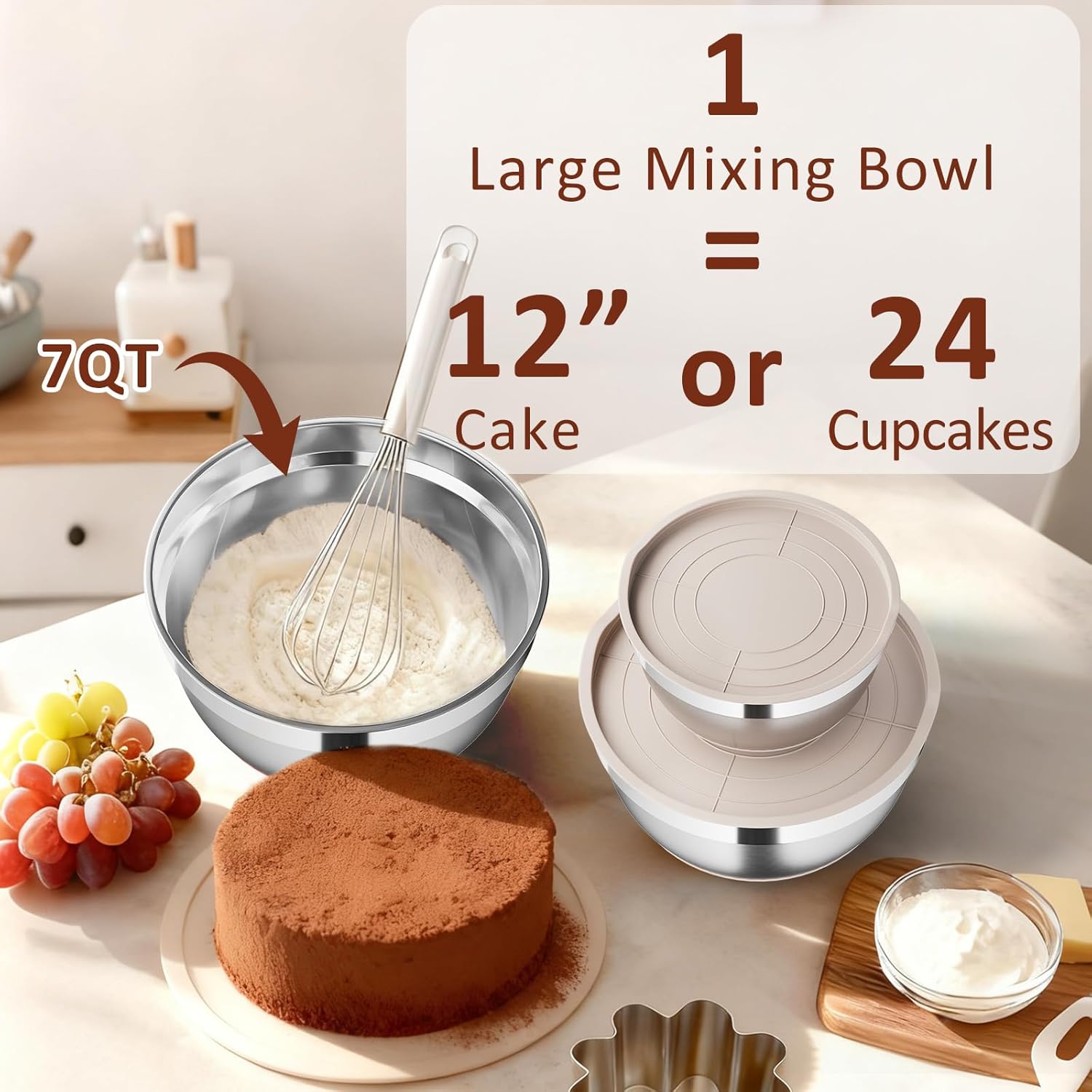 23PCS Stackable Nesting Stainless Steel Mixing Bowls Set | with Lids, Graters, Whisk & Complete Baking Utensils