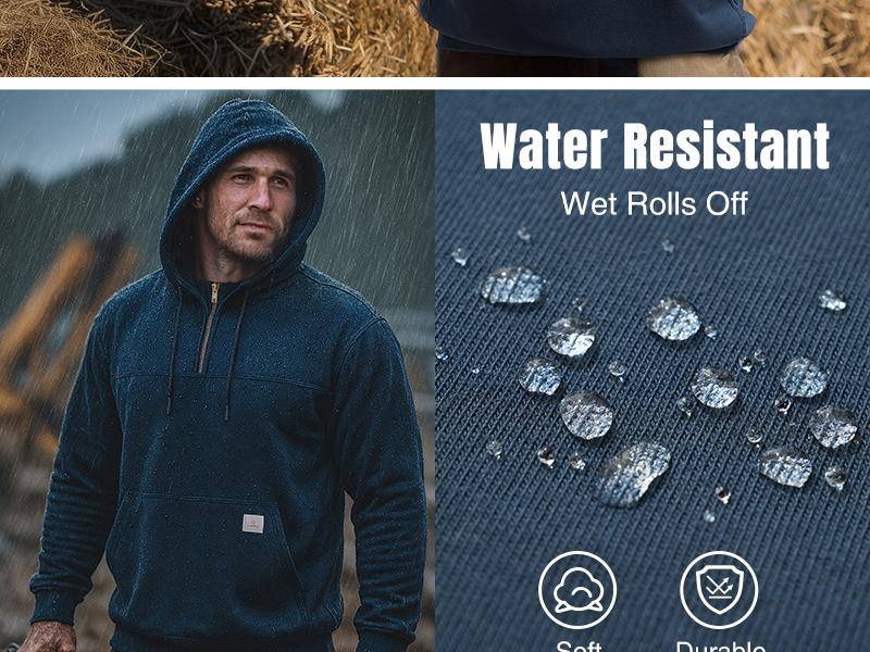 HISEA Men’s Water-Resistant Fleece Work Hoodie, Heavyweight Insulated Quarter-Zip Pullover for Winter Outdoor Work & Cold Weather Protection