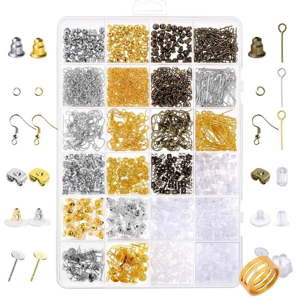 2400 count Earring Making Supplies Kit with 24 Style Earring Hooks, Earring Backs, Earrings Posts and Earring Making Findings for Adult