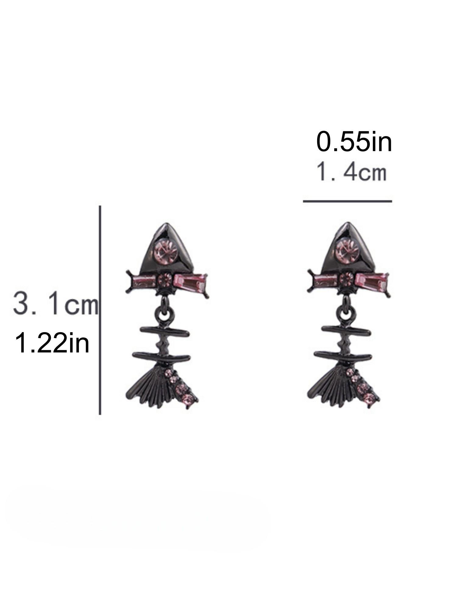 Sweet Cool Fishbone Shape Bow Stud Earrings, Cute Zircon Ear Dangles, Unique Design Jewelry, All Seasons Fashion Accessory