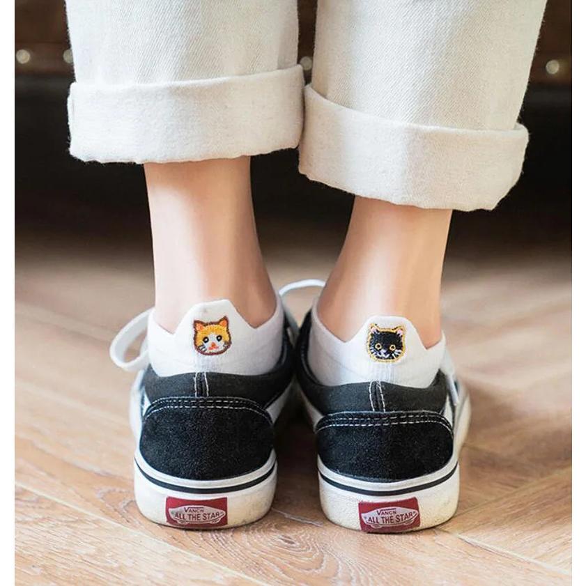 10 Pairs Pack Kawaii Socks Women Happy Ankle Funny Cartoon Embroidery Cat Harajuku Accessories Short Lot Gift Paws Claw