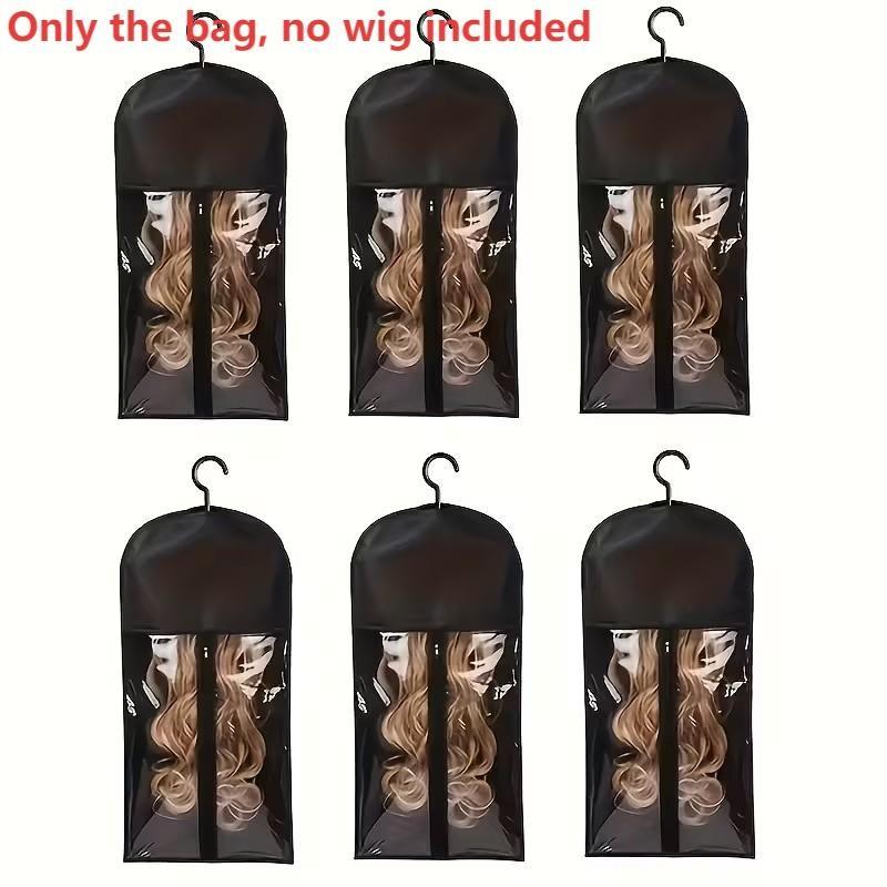 The wig storage bag is suitable for multiple wig stands and includes hangers for organizing wigs and hair extensions. It comes with 6 storage bags and 6 wig hooks.
