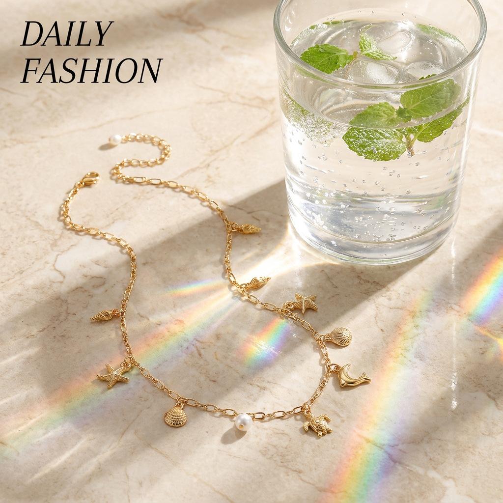 Boho Beach Style Starfish Shell Necklace, Versatile Dolphin Pendant, Perfect for Coastal Vibes, Ideal for Summer