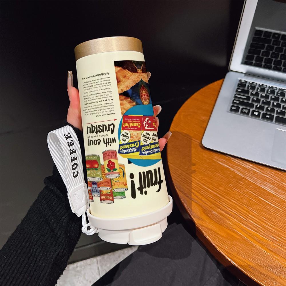 Abstract Can Texture Coffee Cup, Portable Dual Drink Insulated Tumbler, Heat/cool Water Bottle, Boho Style, Office, Travel, Sports