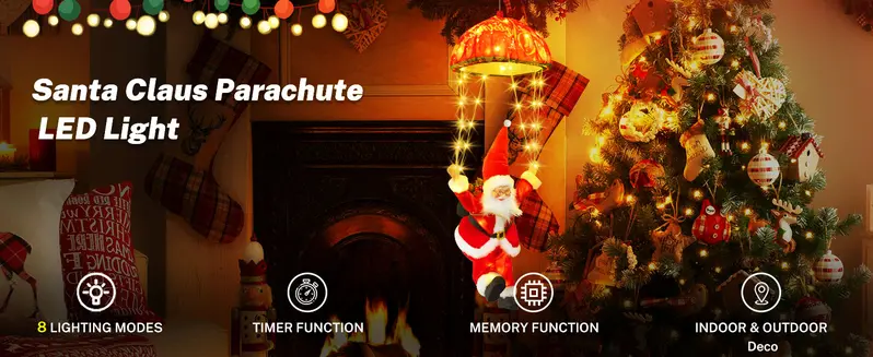 Product Introduction of JNOEC Merry Christmas! LED Holiday Fairy Lights with Santa Claus Lighting Decorations llluminate Your Indoor Spaces with Santa Claus Parachute String Color Twinkle Lights for Great ldeal for Christmas Gift Xmas Tree Ornaments christmas lights outdoor 13