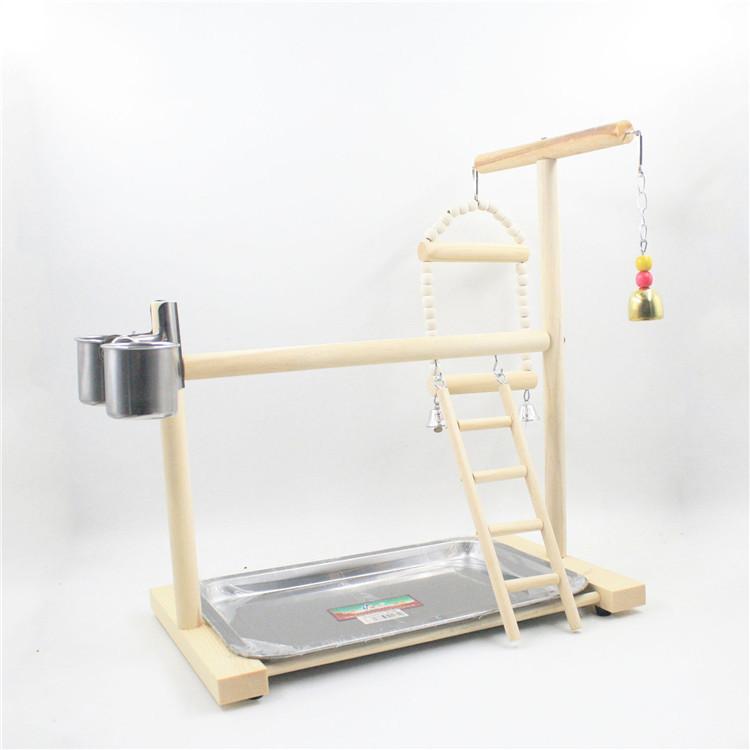 Solid Wood Parrot Stand Perch with Bird Ladder Stand Stainless Steel Feeder and Playground