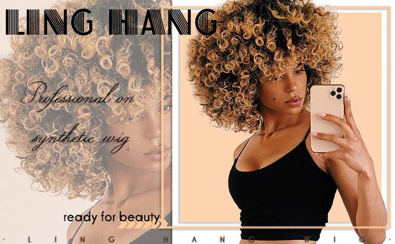 Xinran Blonde Curly Afro Wigs for Black Women, Blonde Kinky Curly Wig With Bangs, Synthetic Heat Resistant Fiber Afro Blonde Curly Wig for Daily Use