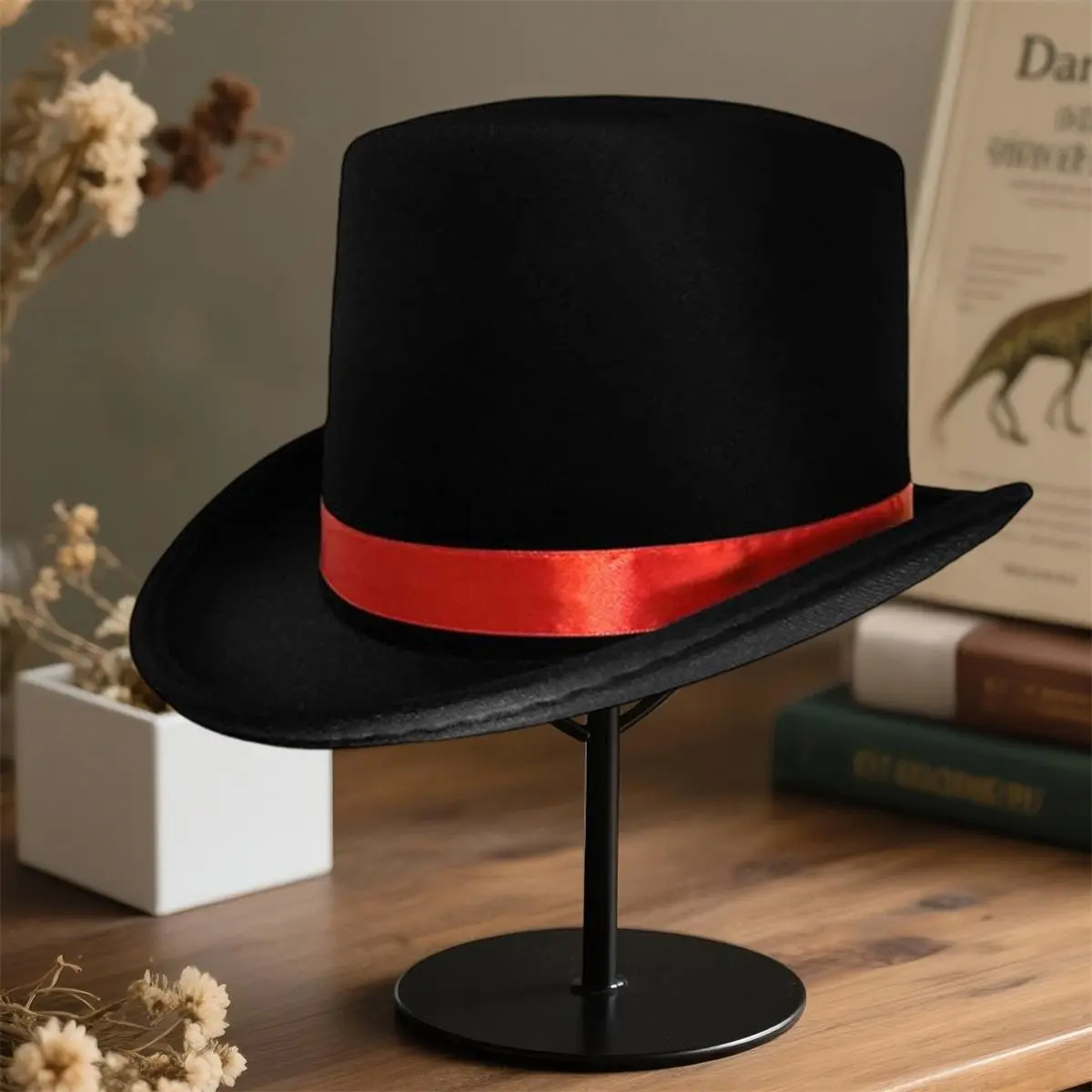 Top Hat for Men & Women, Classic Tuxedo Costume Hat with Decorative Band, Magician Hat for Halloween, Costume Parties, Stage Performances & Dress-Up