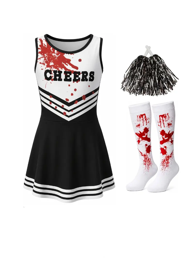 Halloween Girls' Spooky Zombie Cheerleader Halloween Dress, Scary ...