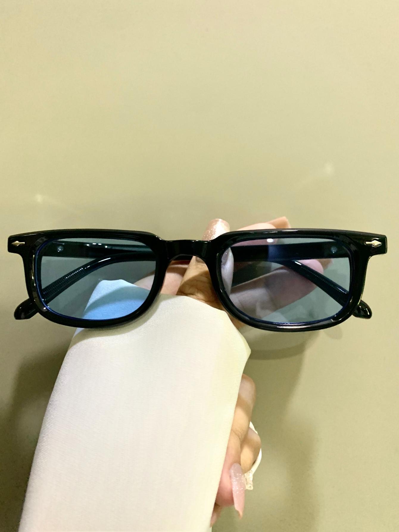 Rectangular Narrow Frame Glasses, Retro Fashion Trend Decorative Eyeglasses for Men and Women, Novelty Metal Hinges