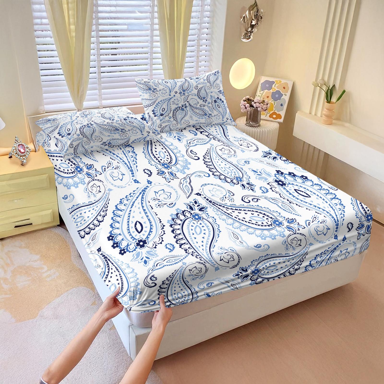 3Pcs Boho Paisley Bohemian Printed  Bedding Set, Bedsheet Sets,Pillow Insert not Included,Soft Comfortable Breathable Sheets Bedding Set for Home Bedroom, Bed Sheets Set, Bed Sets Supplies,This Set is The Perfect Choice for a Restful Night’s Sleep.