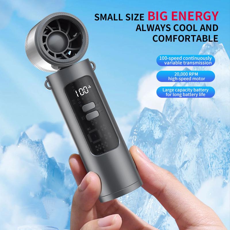 2026 New High-Speed Mini Handheld Fan, 90° Adjustable, Type-C Charging, Digital Display, Portable Neck Fan, Outdoor Travel Cooling Tool