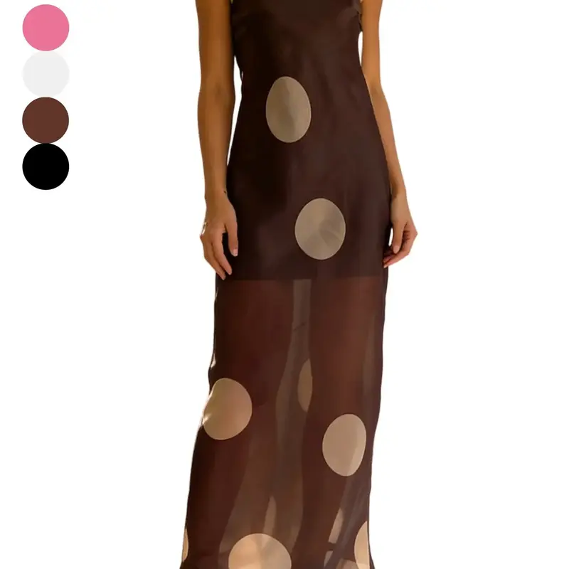 Women's Polka Dot Print Halter Dress, Fashionable Chic Feminine Elegance for Various Occasions, Elegant Party Apparel, Elegant Evening Wear, Evening, Formal Stylish Elegant Sleeveless Summer Dress, Formal Dresses