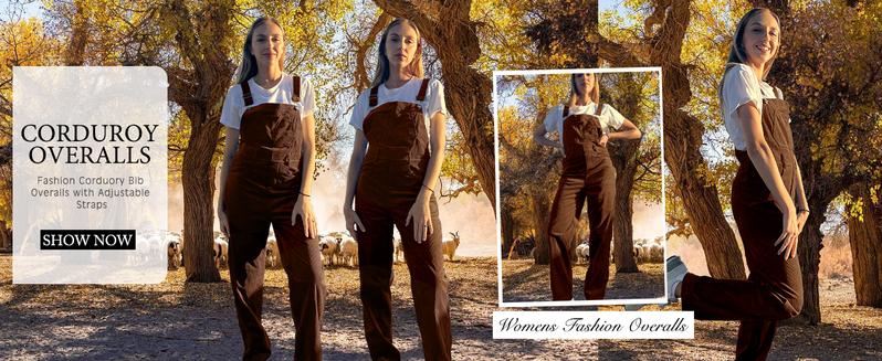 Goranbon Womens Corduroy Overalls Adjustable Straps Baggy Bib Corduroy Jumpsuit Casual Corduroy with Pockets