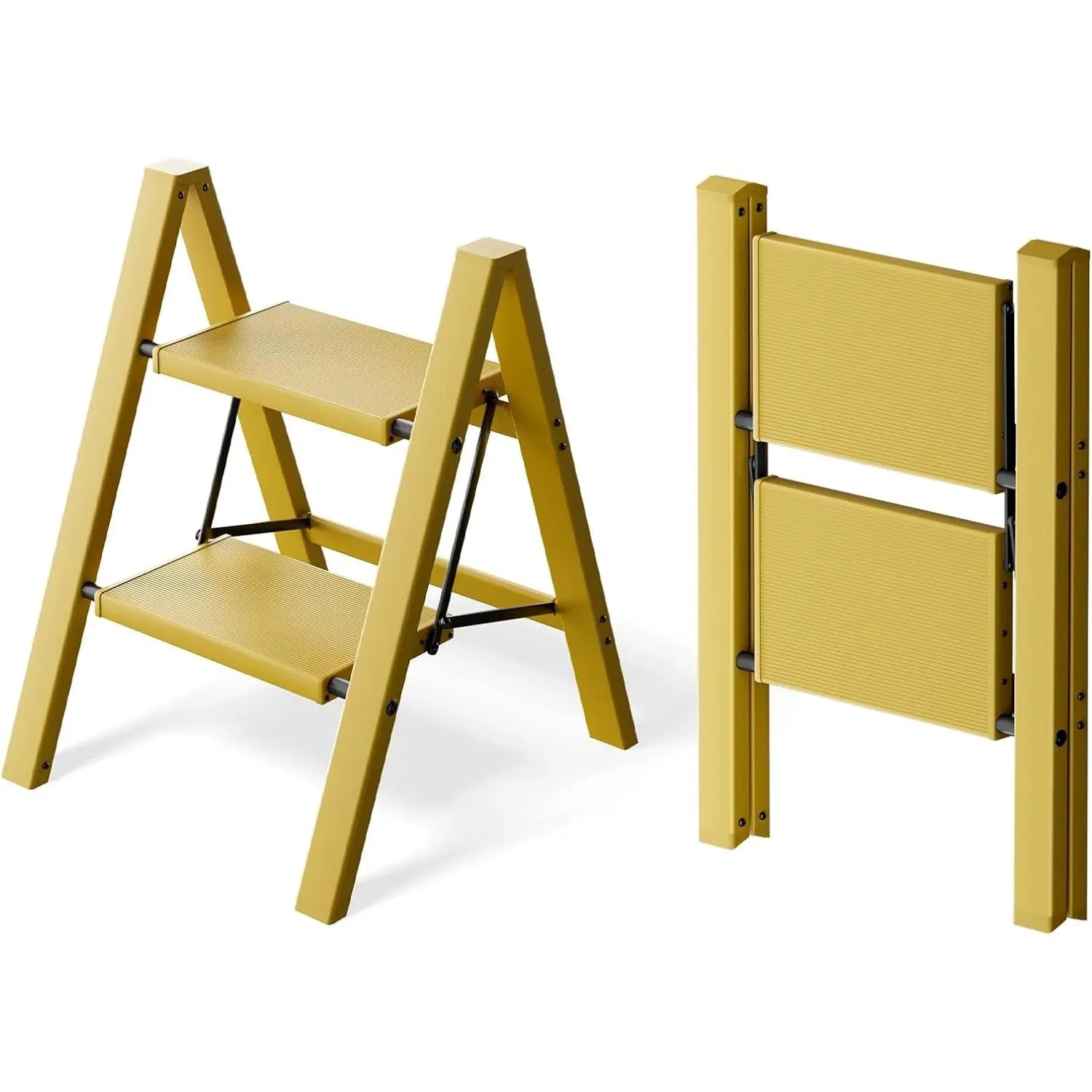 2 Step Ladder, Aluminum Lightweight Folding 2 Step Stool with Anti-Slip Wide Pedal,330lbs Capacity Steel Ladder for Household and Office(Soft Dusk Yellow)