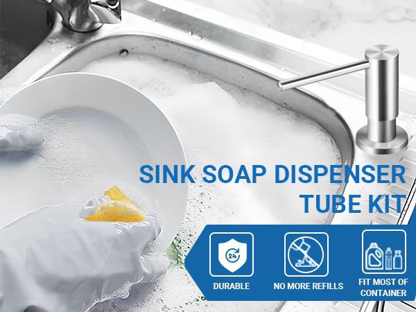 Yofidra Soap Dispenser for Kitchen Sink, Brushed Nickel Stainless Steel, 47” Tube Kit, Kitchen Bathroom Counter Space Available - Home Goods Bottle Black Colour