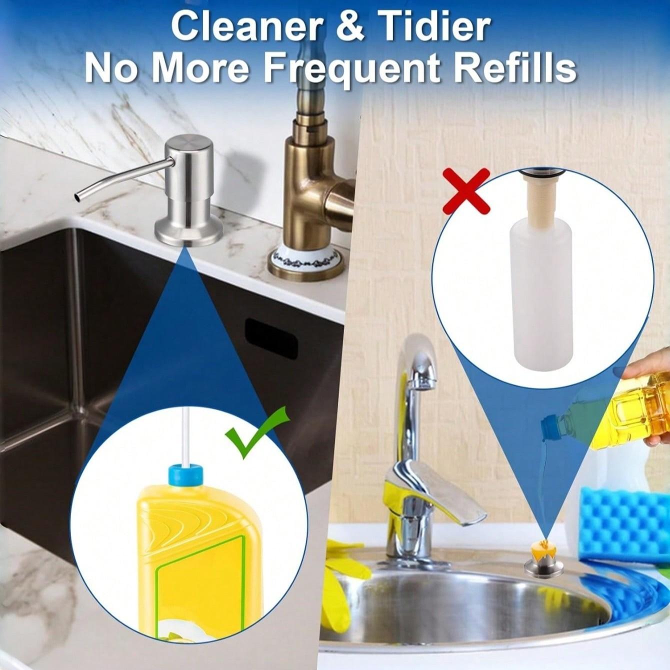 Kitchen Sink Liquid Soap Dispenser Pump Set, Extended Silicone Tube Press Head Kit, Stainless Steel Press Head, Soft Hose Bottle Accessories