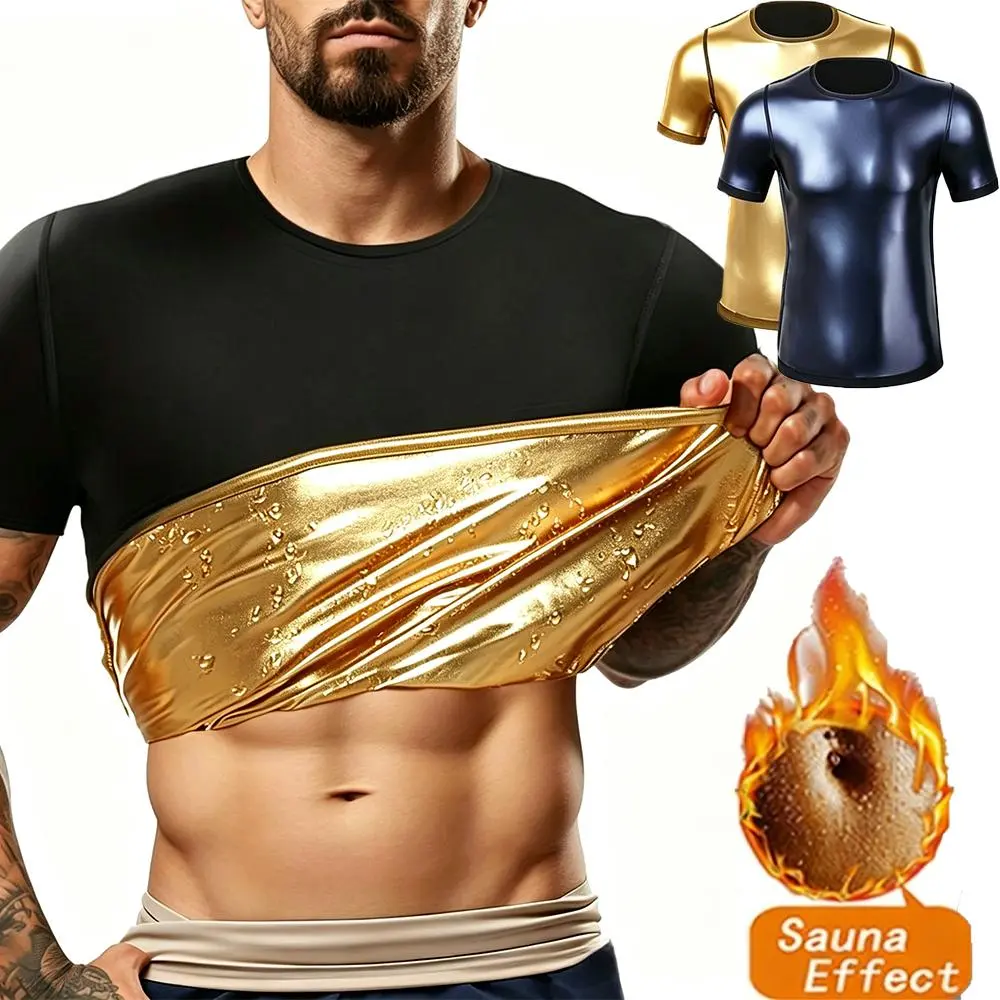 Men's Smooth Shirred Sauna Vest Shapewear Top - Minimalist Elegant Women's Clothes, Abdominal Control, Tummy Shaping Girdle for Daily Workout, Comfortable Under Clothes, S-2XL Sizes, Everyday, Style, Gym, Crew Neck, Basic, Body Slimming, Casual, Hand Wa