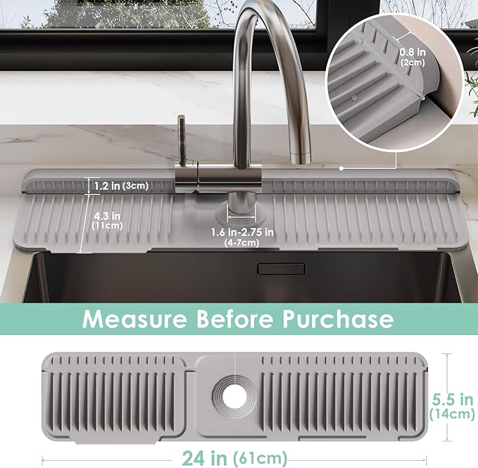 24in Kitchen Sink Faucet Mat, Silicone Folding Splash Guard, Draining Mat with Button Lock, Sink Faucet Protector, Sink Accessories for Kitchen, Kitchen Sink Accessories for Home Bathroom RV, Kitchen Accessories