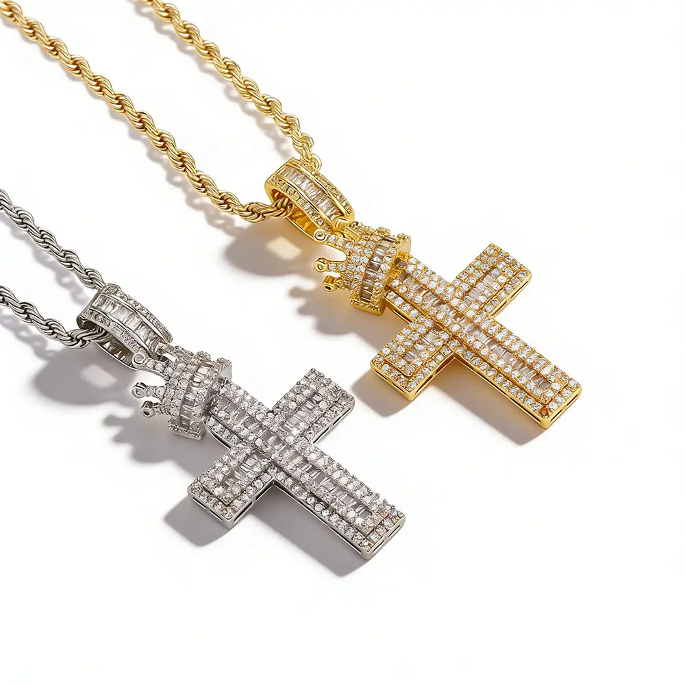 Unisex Hip-hop Crown Cross Diamond-studded Pendant Necklace - Fashionable Twist Design Sweater Chain for Costume Jewelry & Fashion Accessories boujee gift bundle fashion jewelry