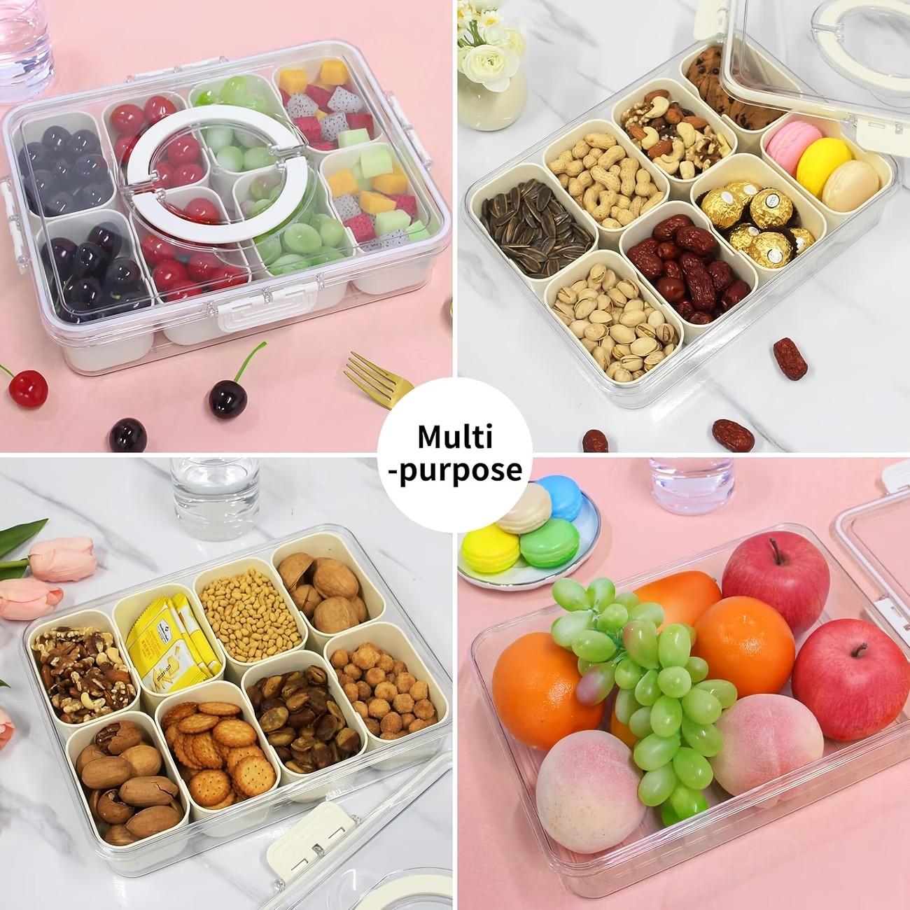 4/8 Compartment Transparent Snack Box with Lid & Handle, Plastic Kitchen Sealed Container, Portable Food Organizer for Lunch, Travel, Camping, Plastic Food Containers, Food Storage, Clear Container