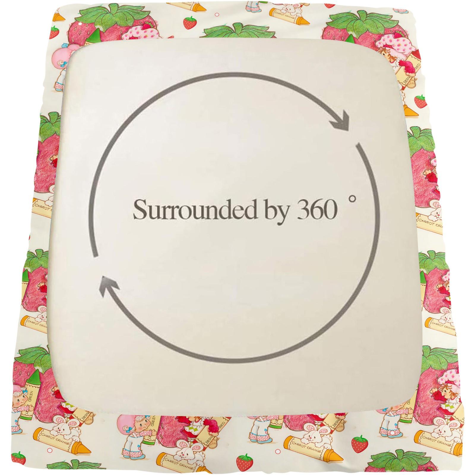 Strawberry Shortcake Fitted Sheet Set, 1 Fitted Sheet + 2 Pillowcases - 3 Pcs Soft Breathable Bedding with Deep Pocket, 360° All-Round Wrap, Wrinkle Resistant, Cute Strawberry Cartoon Bed Sheets for Girls Bedroom Decor, Full Size