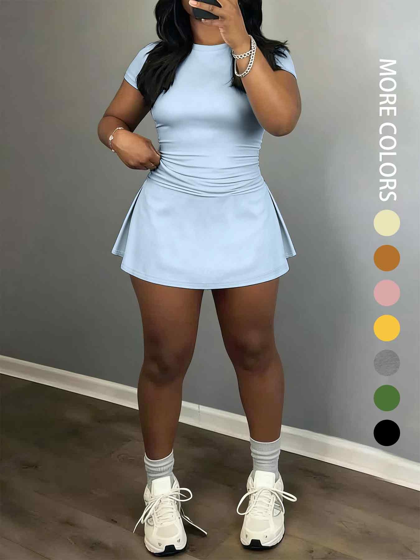 Women's Short Sleeve Casual Sporty Set, 2-Piece Women's Fashionable Daily Wear & Active Lifestyle Clothing, Stretchy Suit Set, Yoga Gym Outfits Women's Short Sleeve Casual Sporty Set, 2-Piece Women's Fashionable Daily Wear & Active Lifestyle Clothing, Stretchy Suit Set, Yoga Gym Outfits