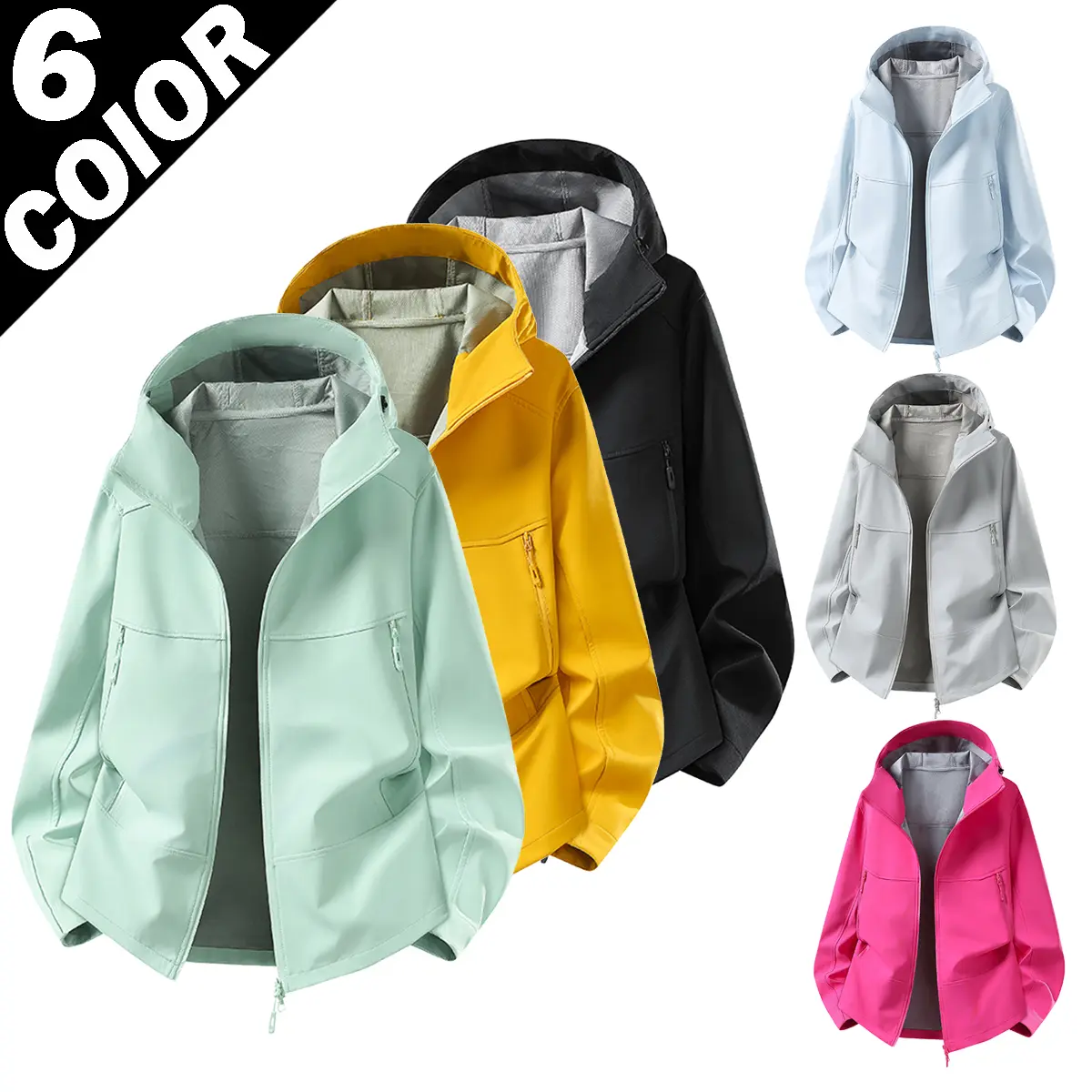 European and American style hooded softshell jacket, windproof, waterproof, and abrasion-resistant, suitable for outdoor activities, casual wear, and commuting, with a zipper closure