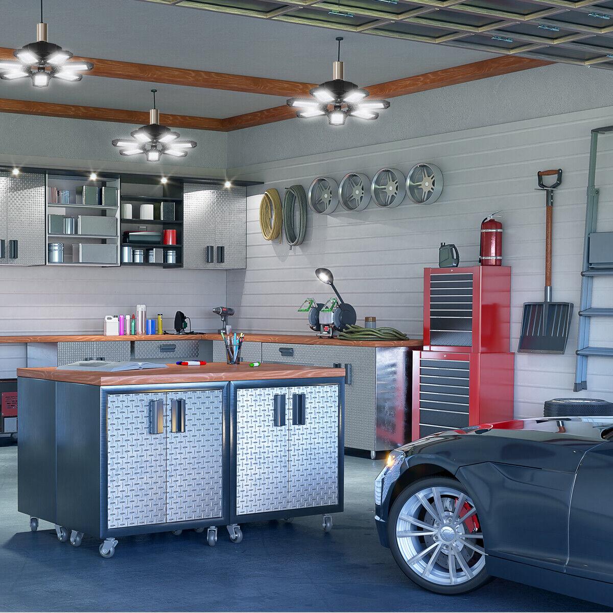 New 7+1LED Garage Light Bulbs, Ultra Bright 6500K Garage Ceiling LED Light, Shop Light with Deformable Panels, E26/E27 Bulb Socket Lighting for Workshop, Warehouse