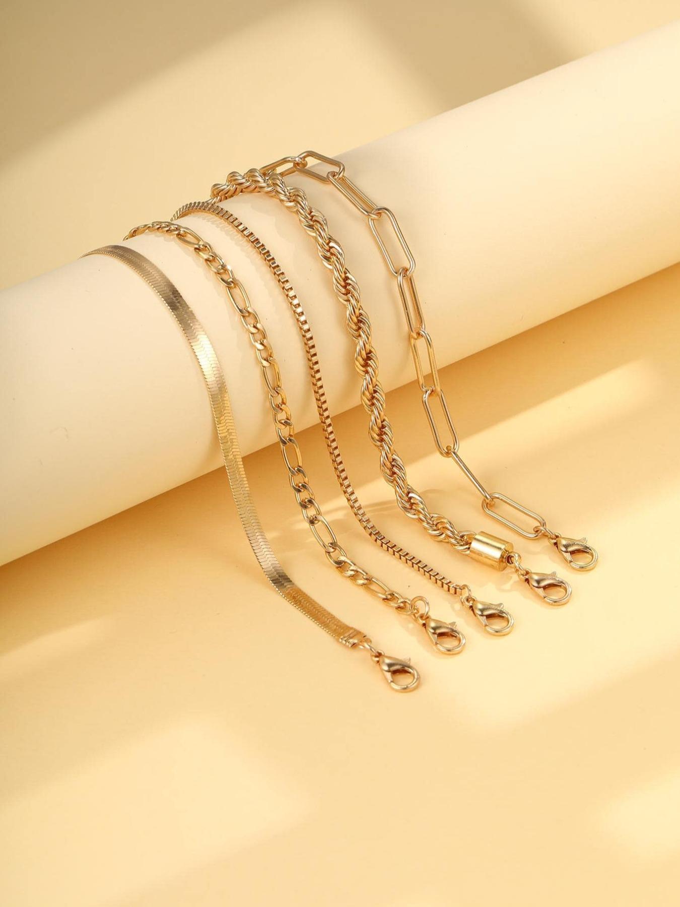 Women's Twist Herringbone Chain Stack Bracelet, Classic Jewelry for Gift, Female Fashion Accessories for Daily, Streetwear Bracelet Bundles, Stackable Bracelets