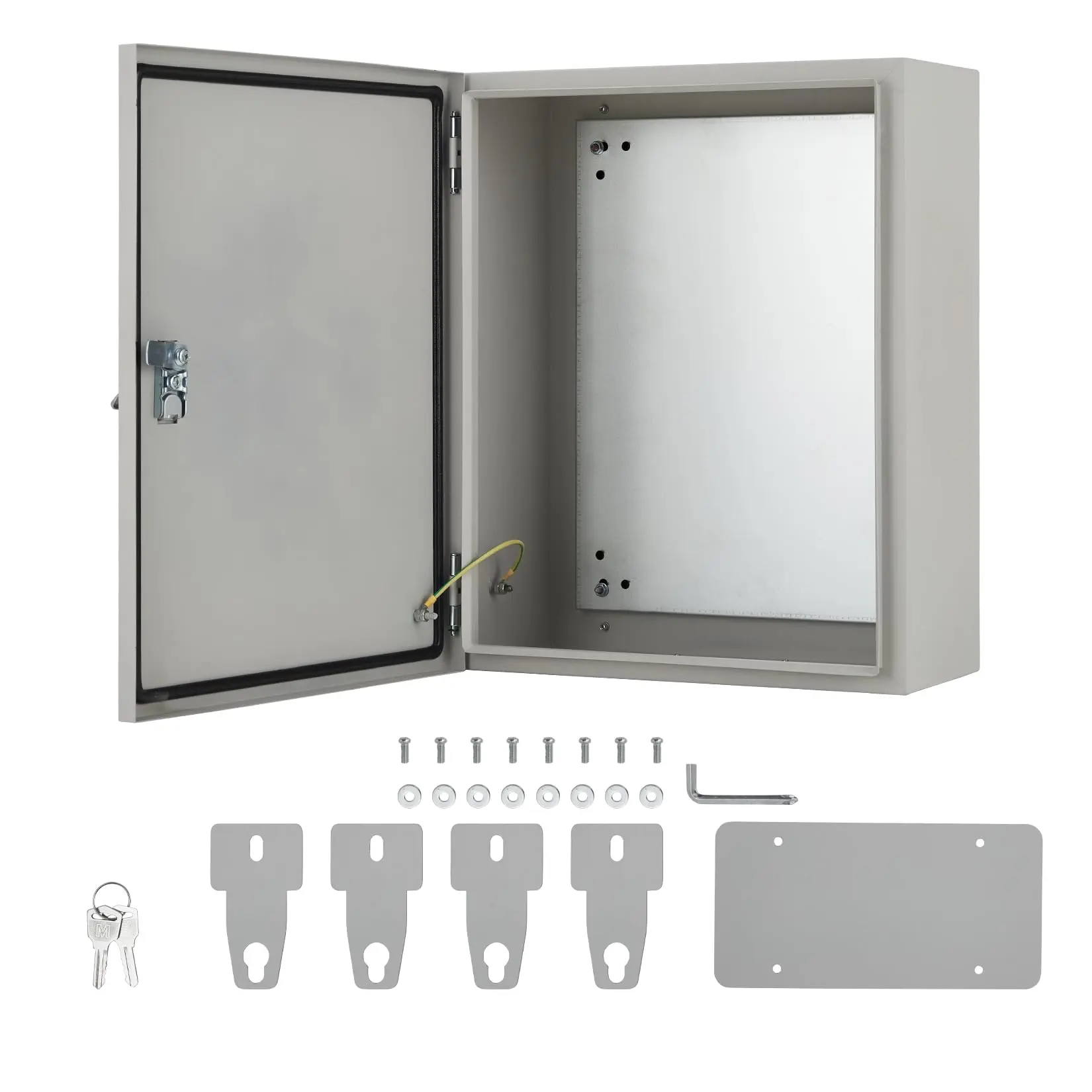 Garvee Rectangular Indoor/Outdoor Electrical Junction Box, 24"x16"x12" NEMA 4X Steel Enclosure, IP67 Rated Waterproof & Dustproof, Lockable with Mounting Plate and 2 Keys