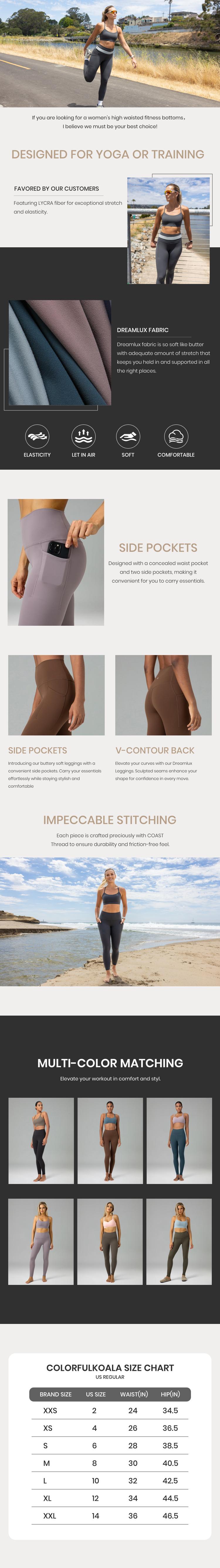 Colorfulkoala Women's Dreamlux Side Pockets Thermal Buttery Soft Leggings legs | Solid Color High Waisted Yoga Pants | Comfortable Stretchy Breathable and Moisture-Wicking | Perfect for Workout Fitness Running and Lounge